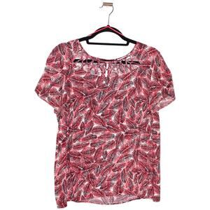 KOTON Weaving Collar Tropical Red Short Sleeve Top
